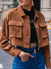 Street Solid Pocket Buckle Turndown Collar Outerwear Jackets