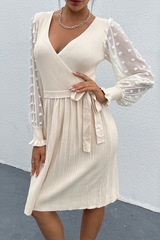 Elegant Patchwork Lace Frenulum V Neck A Line Dresses