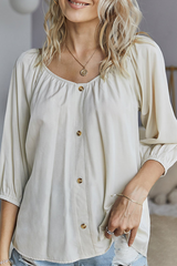 Elegant Solid Buckle V Neck Tops Blouses