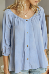 Elegant Solid Buckle V Neck Tops Blouses