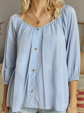 Elegant Solid Buckle V Neck Tops Blouses