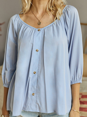 Elegant Solid Buckle V Neck Tops Blouses