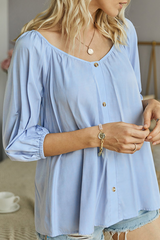 Elegant Solid Buckle V Neck Tops Blouses