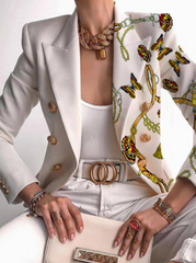 British Style Butterfly Print Buckle Turn-back Collar Outerwear