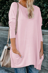 Casual Solid Patchwork Pocket O Neck Tops T-shirts