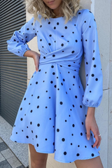 Elegant Polka Dot Split Joint Fold O Neck A Line Dresses