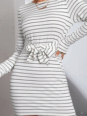 Fashion Casual Striped Split Joint O Neck A Line Dresses