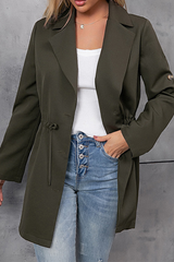 Fashion Elegant Solid Draw String Buttons Turn-back Collar Outerwear