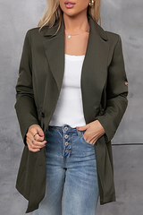Fashion Elegant Solid Draw String Buttons Turn-back Collar Outerwear