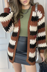 Casual Striped Split Joint Contrast V Neck Tops
