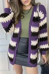 Casual Striped Split Joint Contrast V Neck Tops