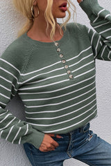 Fashion Casual Striped Split Joint O Neck Tops