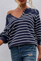 Fashion Casual Striped Split Joint O Neck Tops