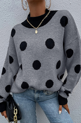 Dot Split Joint Contrast O Neck Tops