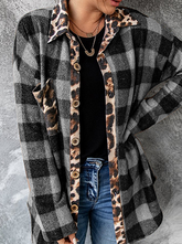 Casual Plaid Leopard Buckle Turndown Collar Tops