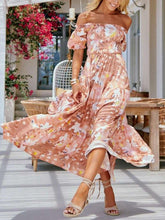 Casual Print One shoulder Short sleeve Maxi Dresses