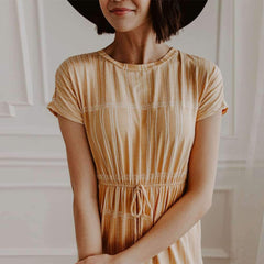 Casual Stripe Round neck Short sleeve Lacing Maxi Dresses