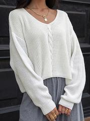 Simplicity Solid Split Joint V Neck Tops