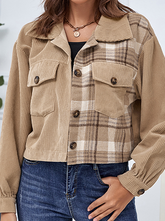 Casual Plaid Pocket Buckle Turndown Collar Outerwear