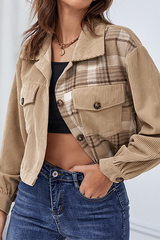 Casual Plaid Pocket Buckle Turndown Collar Outerwear