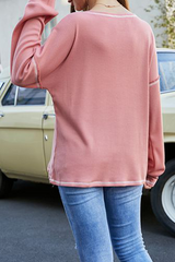 Casual Patchwork Pocket O Neck Tops T-shirts