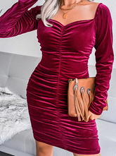 Fashion Elegant Solid Split Joint Fold Square Collar Pencil Skirt Dresses