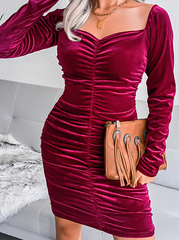 Fashion Elegant Solid Split Joint Fold Square Collar Pencil Skirt Dresses