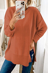 Casual Solid Slit O Neck Tops Sweater(8 Colors)