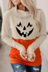 Street Print Split Joint Draw String Turndown Collar Tops