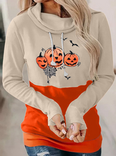 Street Print Split Joint Draw String Turndown Collar Tops