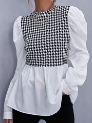Elegant Patchwork Fold Zipper O Neck Tops