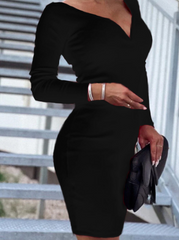 Elegant Solid Split Joint Basic V Neck Pencil Skirt Dresses