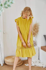 Casual Loose Pure Falbala Stand collar Shift Dresses
