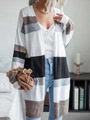 Color Block Drop Shoulder Knit Cardigan