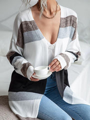 Color Block Drop Shoulder Knit Cardigan
