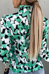 Fashion Elegant Print Flounce Strap Design Stringy Selvedge Collar Tops Blouses