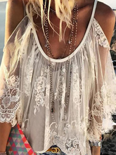 Fashion Casual Patchwork Lace Hollowed Out O Neck Tops