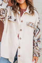 Casual Print Split Joint Turndown Collar Tops Blouses