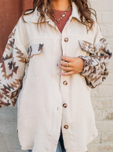 Casual Print Split Joint Turndown Collar Tops Blouses