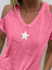 Off Shoulder Fashion Star Printed Short Sleeve T-shirts