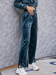Solid Velvet Zip Up Jacket & Pants Set