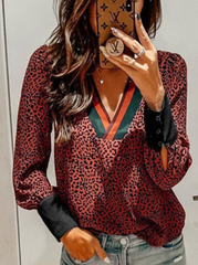 Casual Leopard Split Joint V Neck Tops