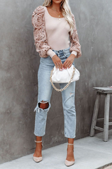 Casual Solid Lace U Neck T-shirts