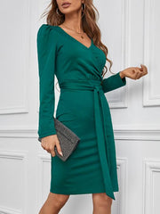 Solid Drawstring Split Hem Dress Bodycon Dresses