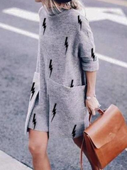 Casual Print Split Joint Half A Turtleneck Straight Dresses