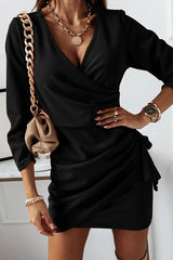 Fashion Elegant Solid Split Joint Fold V Neck Pencil Skirt Dresses Bodycon Dresses (4 colors)