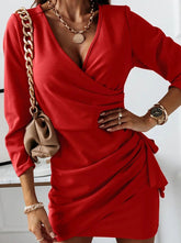 Fashion Elegant Solid Split Joint Fold V Neck Pencil Skirt Dresses Bodycon Dresses (4 colors)
