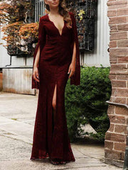 Solid Split Hem Lace Dress