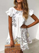 Casual Print Round neck Short sleeve Falbala Shift Dresses
