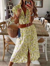 Fashion Print Round neck Short sleeve Belt Maxi Dresses